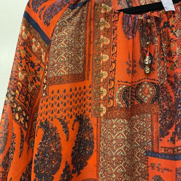 Alya Boho Red Sheer Chiffon Top. size S. Peasant Boho Casual Work Office - Picture 5 of 8
